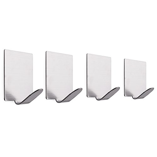 4 Stk 304 Edelstahl Selbstklebender Stab Wand Haken Aufhänger Halter Badezimmer Küche Handtuch Aufhänger Wandhalter Zeitgenössischer Stil, gebürstet Finish (Silber) - 8