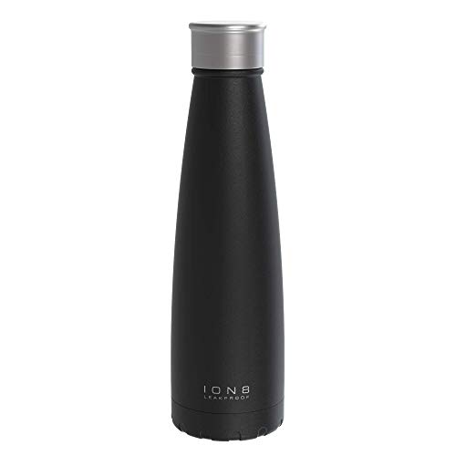 Ion8 Leak Proof Vacuum Insulated Flask & Reusable Stainless Steel Water Bottle, 450ml / 15oz, Black Ion8 Leak Proof Vacuum Insulated Flask & Reusable Stainless Steel Water Bottle, 450ml / 15oz, Black