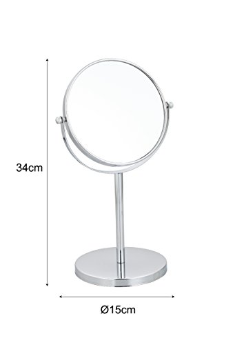 Axentia 282801 Vergrößerungs-Standspiegel, Kosmetikspiegel, Badezimmerspiegel verchromt, rund ca. 17 cm Ø, 3-fache Vergrößerung, Rasierspiegel ideal für alle Feuchträume, Höhe ca. 34,5 cm - 5