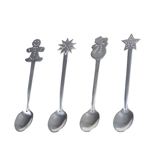 BESTOYARD Edelstahl Löffel Teelöffel Kaffeelöffel Rührlöffel mit Weihnachtsmotiv Deko Weihnachten Geschirr Geschenk 4 Stück (Zufällige Muster)