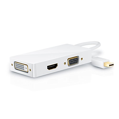 CSL – 3in1 Mini Displayport 1.2 zu HDMI + VGA + DVI Adapter | HDMI Auflösung: 3840x2160 UHD / 2160p 4k | PC + MAC kompatibel | weiß