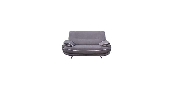 Spacio Canape Droit 2 Places Tissu Gris Passepoil Blanc