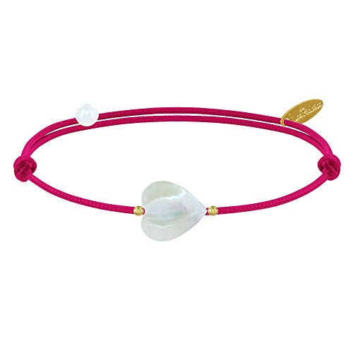 Les Poulettes Bijoux - Bracelet Lien Petit Coeur de Nacre et Perle Plaqué Or - Colors - Fuchsia