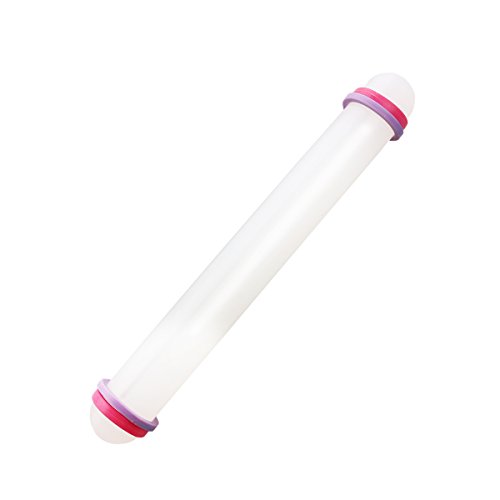 Foxnovo 23 x3 cm .Teigroller Zoll Antihaft-DIY Sugarcraft Fondant Nudelholz Kuchen dekorieren Tool mit Führungsringen (weiß)