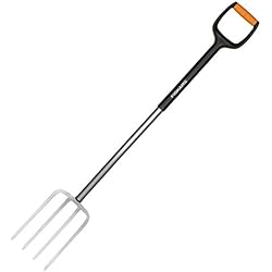 Fiskars Fourche à bêcher pour sol dur et caillouteux, 4 dents, Longueur: 120 cm, Dents en acier de qualité/Poignée en plastique renforcé de fibre de verre, Noir/Orange, Xact, Taille: L, 1003685