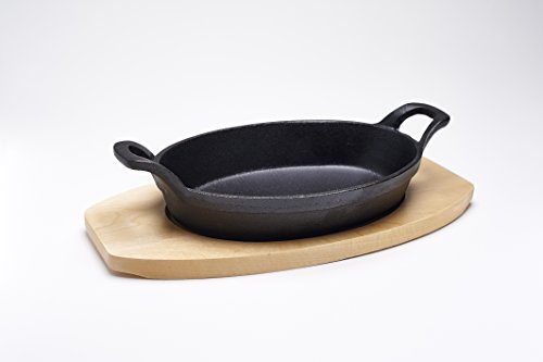 Zodiac Schmorschale mit Holzuntersetzer, rund, Gusseisen, Schwarz, 2 Teilig - 2