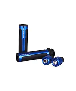 Zenlo Handle Grip with Metal Handlebar Ends with Aluminium Insert for Bikes and Motorcycle, Metallic Blue (Set of 2)