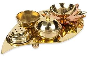 Tarini Gallery Brass Platter Pooja Indian Antique Décor for Home Entrance Temple Festival Diwali Decoration and Gifting (Pooja Platter)
