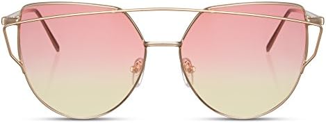 Cheapass Sunglasses Women Cateye Gold Pink Round Shades UV400 Metal