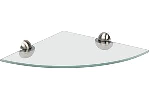 Corner Shelf CSR KIT Wall Mounted Corner Glass Shelf with Chrome Finish Brackets & Fixings, 250mm Diameter, 6mm Thickness for Bathroom, Bedroom, Kitchen & Shower