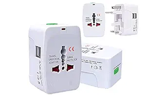 ESnipe Mart Worldwide Travel Adapter with Build in Dual USB Charger Ports with 125V 6A, 250V Protected Electrical Plug (White)