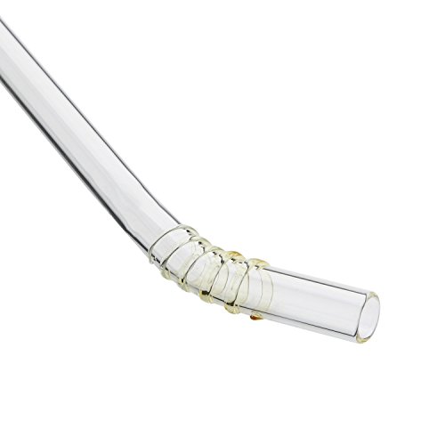GINOVO 6pcs Glas-Strohhalme , 3pcs Reinigungsbürste, 8inch (200mm x 10mm) , Handgefertigt , Gesund , Wiederverwendbar , Umweltschonend (Gebogen) - 8