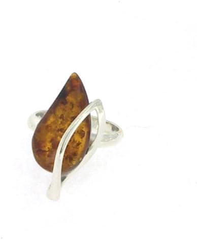 Amber Art 'Elm' Design Sterling Silver and Cognac Baltic Amber Ring