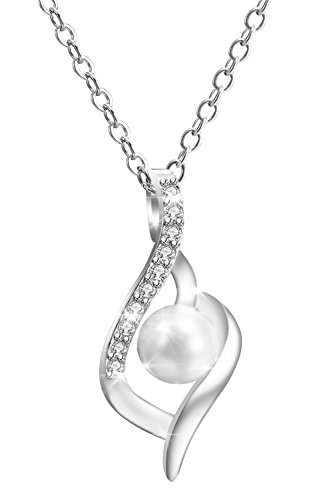 KOLOVEADA Collar Mujer Plata de Ley 925 Azul Collar Colgante Moda Amor del Corazón Crystal de Swarovski, Collar Regalo para el Día de la Madre Boda Compromiso Collar con Caja (Perla)