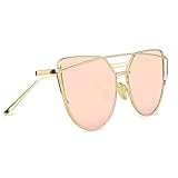LIVHO G |Cat Eye Mirrored Flat Lenses Street Fashion Metal Frame Women Sunglasse