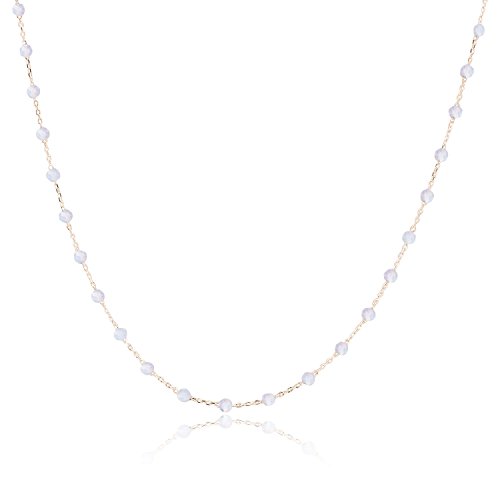 Authentique Pierre Naturelle Boule De Perles Chains Collier Metjakt En Argent Sterling 925 Fait À La Main Fabriqué En Italie (Longueurs 40,42,45 CM) (Labradorite, Argent Sterling plaqué or jaune)
