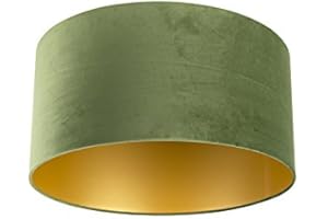 QAZQA Baumwolle Lampenschirm Velours grün 50I50I25 mit Gold I Messingener Innenseite, Rund gerade Schirm Pendelleuchte,Schirm Stehleuchte