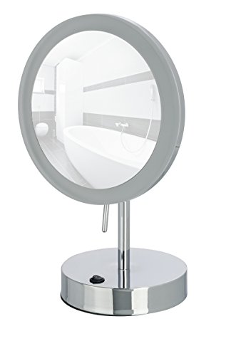 WENKO 3656490100 LED Standspiegel Aura – Kosmetikspiegel, mit hochwertigem Acrylrahmen, Spiegelfläche ø 16.5cm, 500% Vergrößerung, Stahl, 20 x 32 x 14 cm, Chrom - 4