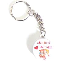 un porte clé, bijou de sac badge argenté "ATSEM " 25mm