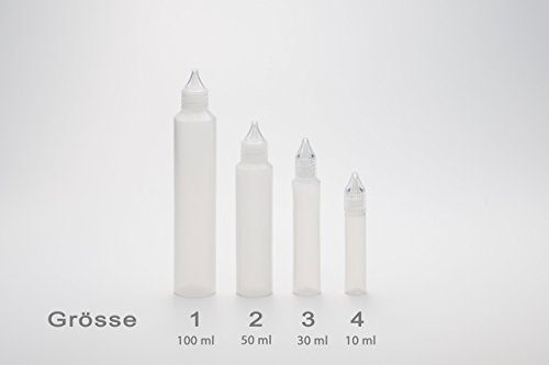 10 x 30ml Stiftflaschen bzw. Unicorn Bottle – Kunststoffflaschen aus weichem PE (weiß/transparent) – Liquid Flasche für E-Liquid – einfaches befüllen von E-Zigaretten – Tropfflaschen,Dosierflaschen,Dropper Flaschen,Quetschflaschen - 6