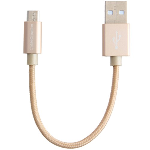 CableCreation Short USB 2.0 – Micro-USB-zu-USB-Kabel – High-Speed-A Stecker an Micro-B Dreifachisolierung Kabel 0.15M Gold-Baumwolljacke - 2