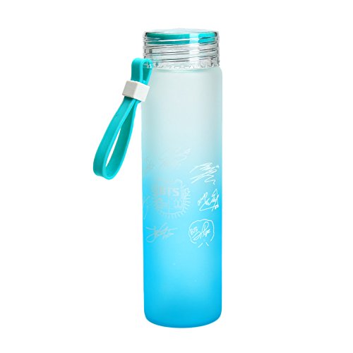 Kingmia KPOP BTS Bangtan Boys Wasserflasche Sommer Gradienten Milchglas Zitrone BPA Freie Glasflasch (Grün)