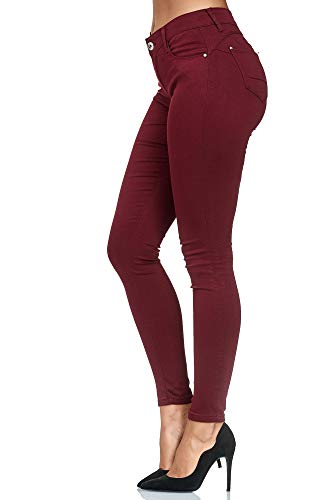 Elara Damen Stretch Hose Push Up Jeans Gummizug Chunkyrayan Y505 Wine-34 (XS) -