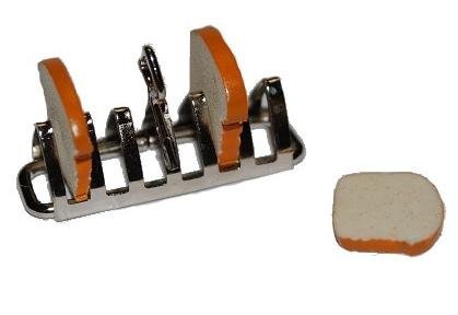 Preisvergleich Produktbild Unbekannt Miniatur Toast Toastscheiben Scheibe Weißbrot Brot mit Ständer 4tlg. Brothalter Küche - Puppenstube Küche - Maßstab 1:12