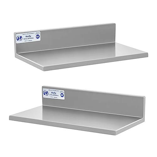 Hally - Mensola da parete in acciaio inox, 21 x 40 cm, 20 kg, NSF commerciale resistente, montaggio a parete, per ristoranti, cucina, casa, hotel e bar, confezione da 2