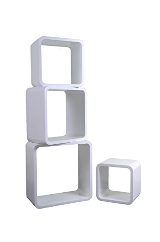 Verstärkte Vielen Farben MDF Retro Design Cube 4er Set Regal Regale Wandregal Deko Würfel CD DVD Lounge Cuben LO02 (Weiß) - 3