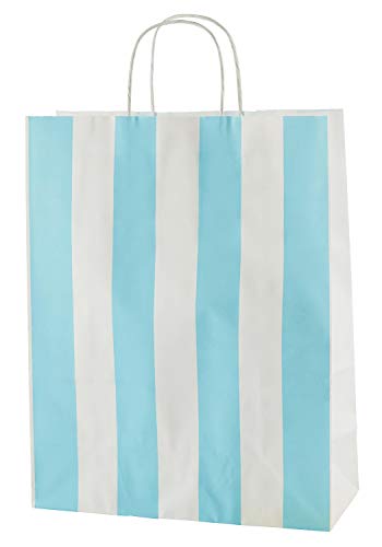 Thepaperbagstore - 25 Sacs Cabas en Papier De Qualité Supérieure À Poignées Torsadées - Rayures Bleu Clair Et Blanche - Moyenne 250x110x310mm