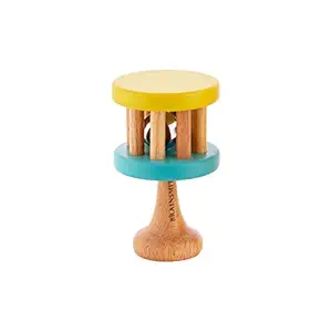 Brainsmith Swoora Wooden Cage Bell with Handle - Baby-Safe Rolling Bell Musical Rattle Toy for Infants and Toddlers (0-3 Years) - Hold and Play Shaker