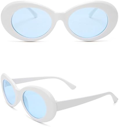 Deaum Retro Style Sunglasses UV400 Lens Men's Ladies, Outdoor Sports Eyewear Glasses Fashion Shades Oval Frame Glasses Unisex Sunglasses (White+Transparent Blue)