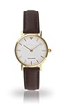 YVES CAMANI LÈA Damen-Armbanduhr Analog Quarz goldenes Edelstahl-Gehäuse weißes Zifferblatt (Leder - Braun)
