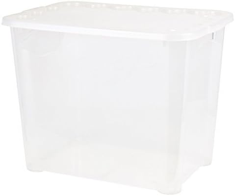 Set of 2 Plastic 74 Litre Storage Boxes Extra Large Lidded Stackable Bin with Wheels