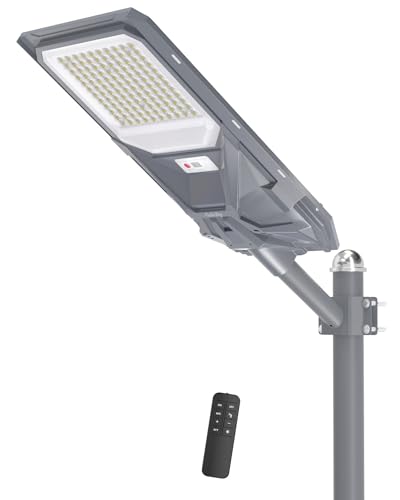 Gefolly SL-4600W Lampione Solare Led Esterno con Telecomando, IP67 Impermeabile Lampada Stradale Solare con Sensore di Movimento, 6500K Lampioni da Giardino Esterno Solari per Garage Strada