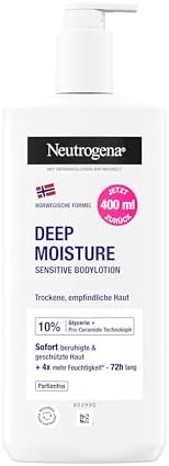 Neutrogena Formula norvegese Deep Moisture Sensitive Lozione per il corpo (400 ml) per pelli secche e sensibili con 10% glicerina + tecnologia Pro-Ceramide