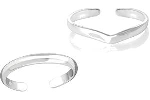 VIVANA 925 Silver Toe Rings Pair Plain D Shape and V Wishbone one size adjustable