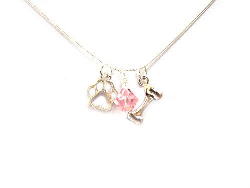 Paw-Print-and-Dog-Bone-Charm-Pendant-with-a-sparkling-Swarovski-Crystal-Pink-Xilion