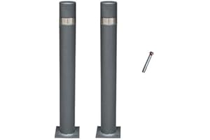 ADO - Pilona fija reforzada con placa inferior modelo City. Bolardo de hierro con parte superior en acero inoxidablede 95x800 mm para atornillar a suelo (2-Pilonas + Tornillería)