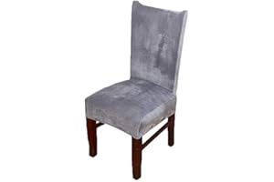 smiry Stretch Chair Covers for Dining Room, Silver Grey Set of 2 Velvet Dining Chair Slipcovers