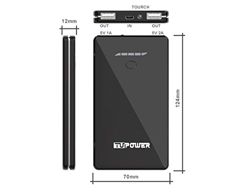 Power Bank 8000mAh Ultra leicht flach TUPower Powerbank Ladekabel Schwarz für iPhone 5 5C 5S 6 Samsung Galaxy S5 S6 S7 Edge externer Akku Smartphones - 2