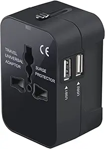 rts USB Universal Travel International All in One Worldwide Travel Multi Plug Adapter cable and Wall Charger with Build in Dual USB Charger with Multi Type Power Outlet USB Smart charging charger for USA EU UK AUS Work 150+ Countries Cell Phone Laptop smart phone (Black)