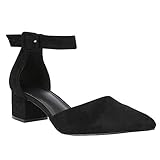  Damen Blockabsatz Mary Janes Schuhe Knöchelriemchen Wies Wildleder Pumps Mid Heel Geschlossener Zeh Sommerschuhe