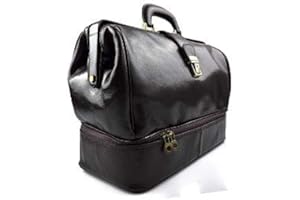 VICTOR LINE SRL Borsa Medico/Dottore Unisex In Vera Pelle 100%, Doppio Fondo Colore MARRONE SCURO - Made In Italy - Artigiani Toscani
