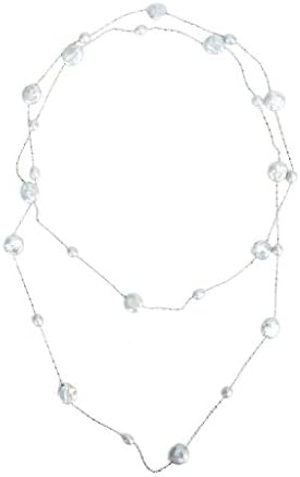 Traveller Treasures Cultured Pearl Necklace for Women.Silver Freshwater Coin and Potato Station Necklace in Velvet Gift Pouch by