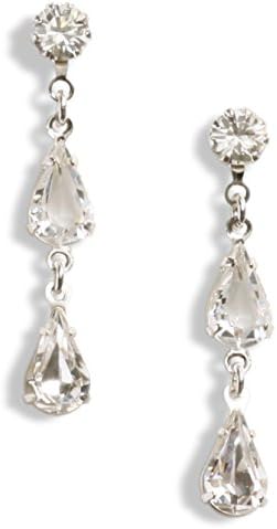 Clip On Earrings Long Two Teardrop Earrings - Swarovski Earrings - Crystal Earrings - Gold Plated