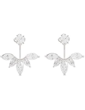 Sterling Silber Blume Ohrstecker Swarovski Kristall Nadel Ohr-Bolzen-Ohrring-Ohr-Jacke für Damen -Weiß