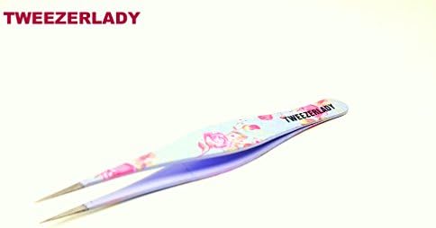 TWEEZERLADY Pointed Tweezers Stainless Steel Precision Tweezers for Ingrown Hair, Eyebrow Hair, Facial Hairs - Great for Splinters and Glass Removal - Steel Pointy Ends Meet Perfectly - Perfect Stocking Stuffer Under £10 - ROSE POLKA