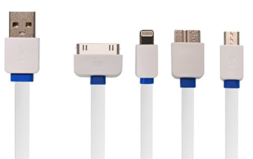 Ladekabel 4 in 1 USB Kabel Multi Mehrfach Adapter Kabel für iPhone 5, 6, 8 Pin - iPhone 3, 4 30 Polig - Micro USB Samsung, Sony, LG, Nokia, HTC, etc. - Micro USB 3.0 Samsung Galaxy S6, Note 3 etc. / in Weiß von OKCS